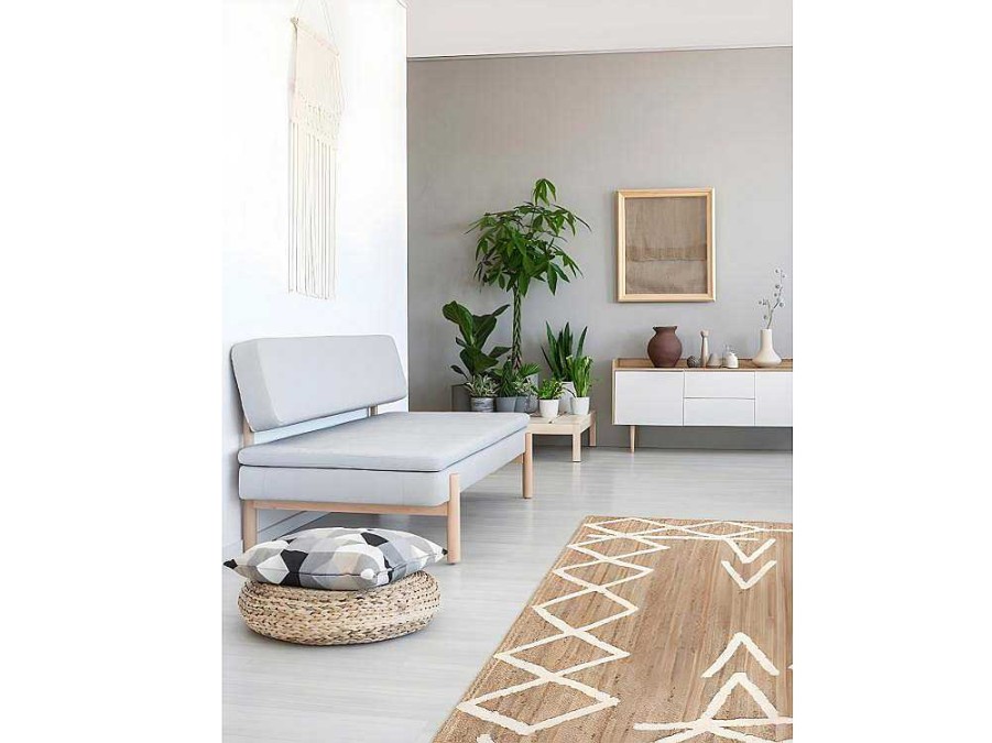 Tapete De Sala | OZAIA Tapete Em Juta E Algodao Tecido A Mao De 160 X 230 Cm Cor Natural E Branco - Garland