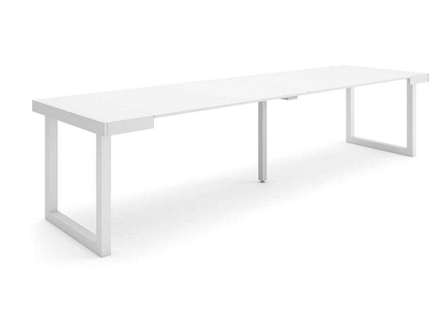 Consola | Skraut Home Mesa Consola Extensivel, 300, Para 14 Pessoas, Pes De Madeira, Branco