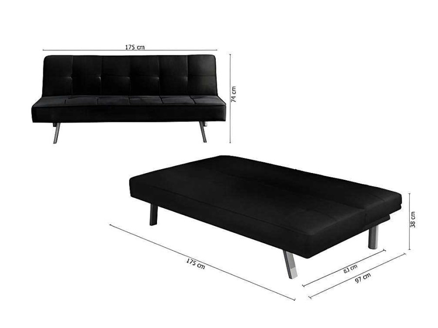 Sofa Cama Clic-Clac E Dobravel | Saldosystocks Sofa Cama 2 Lugares Ainhoa Clic Clac Tecido 175X74Cm Cinza