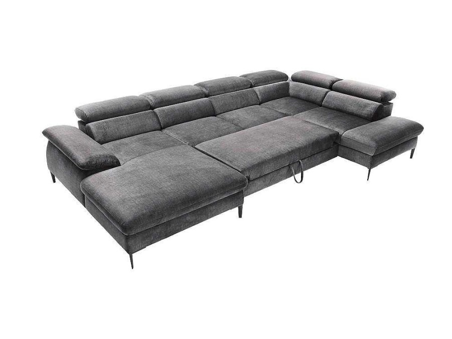 Promocoes Sofas & Poltronas | PASCAL MORABITO Grande Sofa De Canto Esquerdo Panoramico Convertivel Veludo Cinza-Antracite - Sepina De Pascal Morabito