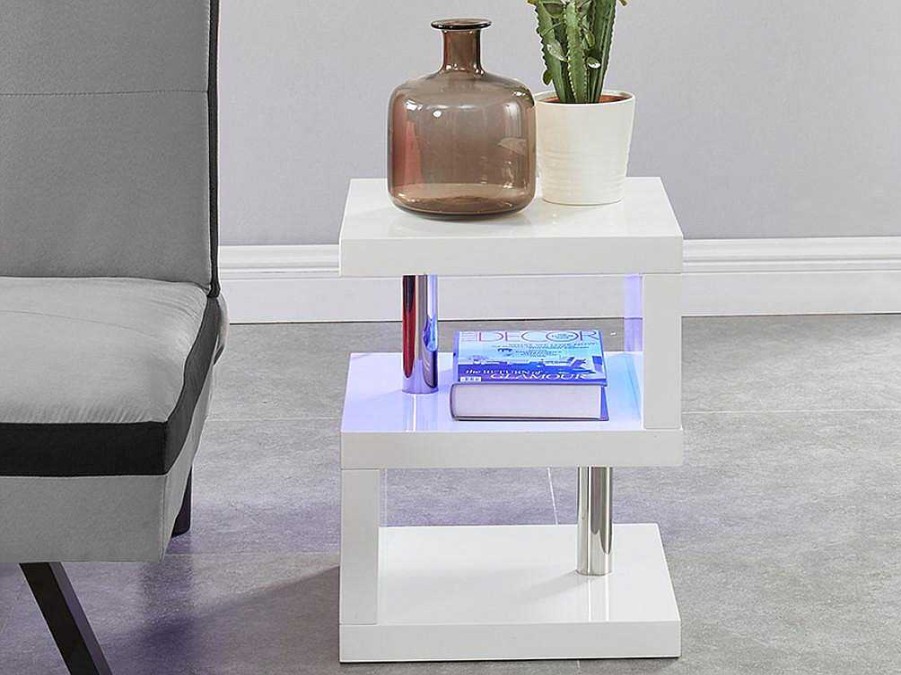 Mesa De Apoio | Vente-unique Mesa De Apoio Lylia - Mdf Lacado A Branco - Com Leds - Branco