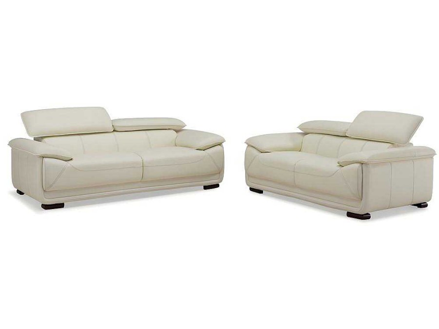 Conjunto De Sofa | Vente-unique Sofa De 3+2 Lugares Em Pele Marfim - Macelo