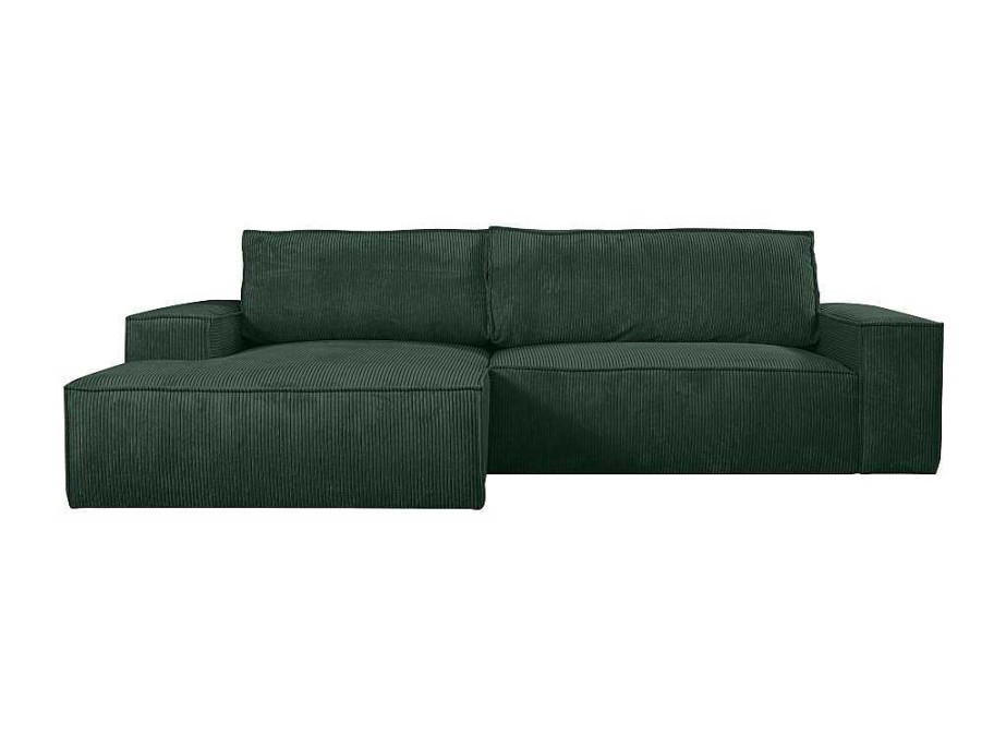 Promocoes Sofas & Poltronas | Vente-unique Sofa De Canto Convertivel Em Veludo Canelado Verde Abeto Amelia Da Pascal Morabito Canto Esquerdo