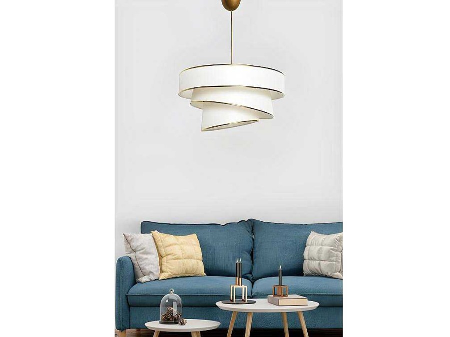 Candeeiro Suspenso | OZAIA Candeeiro De Teto Em Tecido E Metal De D. 40 X A. 72 Cm Cor Creme E Dourado - Tairon