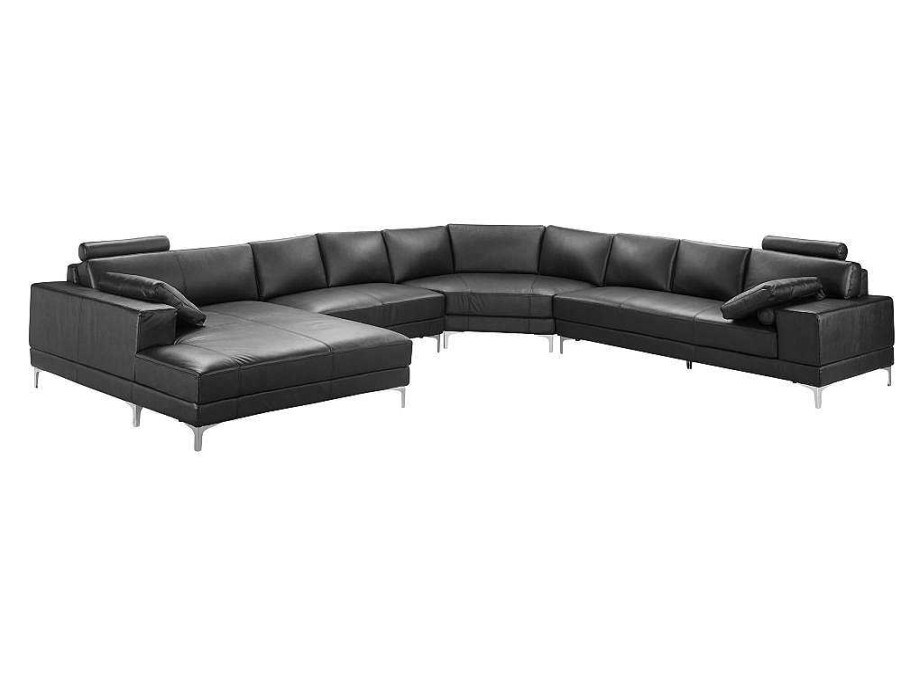 Sofa Panoramico | LINEA SOFA Grande Sofa De Canto Panoramico 7 Lugares Pele De Qualidade Superior Preto - Canto Esquerdo - Donatello Ii