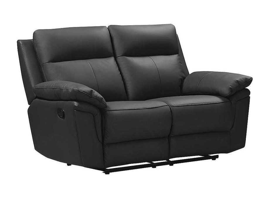 Sofa De Relaxamento Manual | Vente-unique Sofa De 2 Lugares Relax Em Pele De Bufalo Preto - Pakita