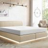 Cama Boxspring, Cama Continental | Ysmée Conjunto Completo Boxspring Cabeceira De Cama + Sommier Com Leds + Colchao 160X200 Cm Tecido Bege - Otaru De Ysmee