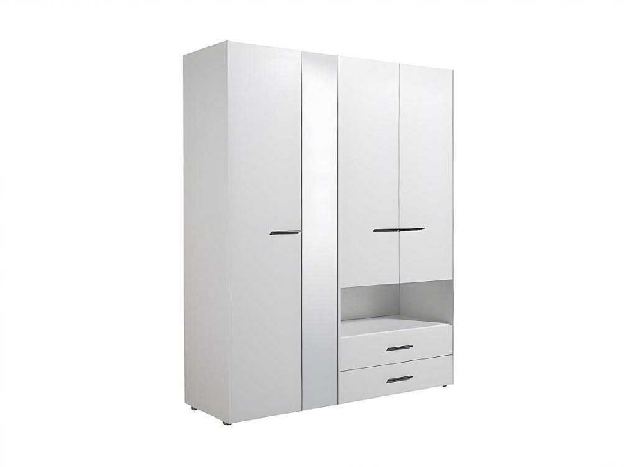 Armario E Roupeiro | Vente-unique Armario Com 3 Portas, 2 Gavetas E Espelho C. 161 Cm Branco - Thelma