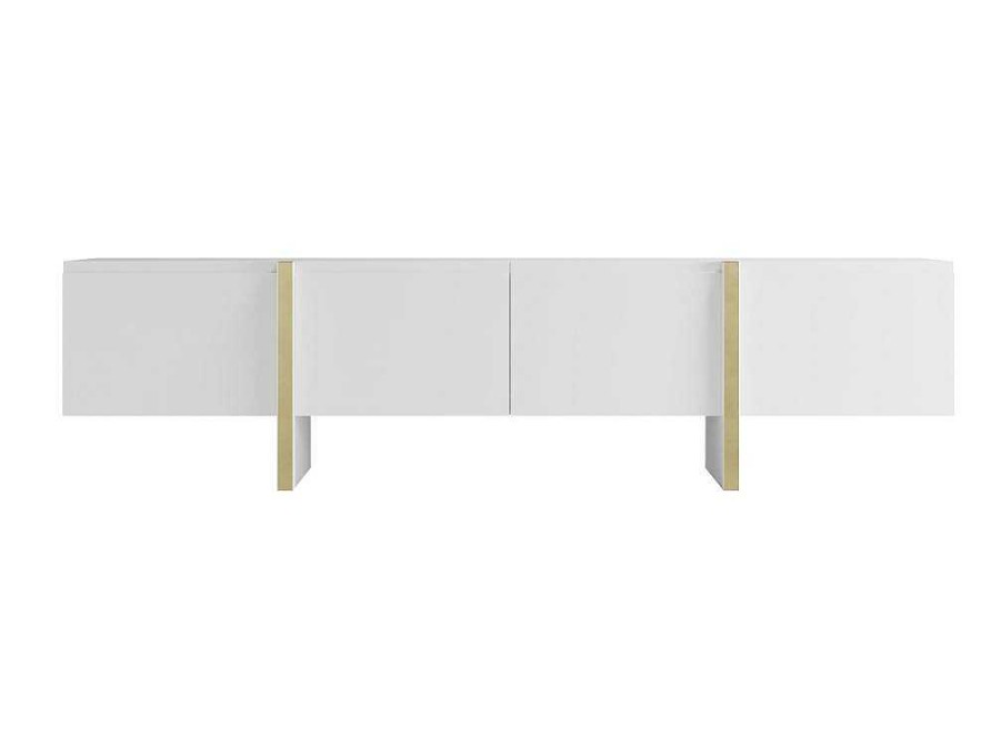 Movel De Tv | Vente-unique Movel De Tv Com 4 Portas Em Mdf Branco E Dourado - Luvonia