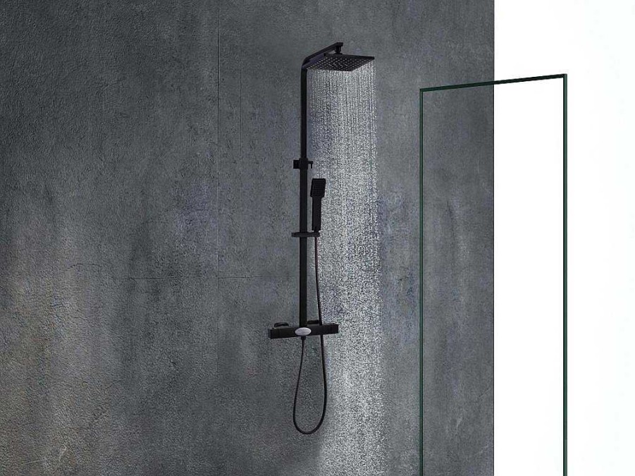 Coluna De Duche | Shower & Design Coluna De Duche Termostatica Em Aco Inoxidavel Preto Mate - 125Cm - Peneda