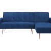 Sofa De Canto | Vente-unique Sofa De Canto Convertivel E Reversivel Em Veludo Azul-Escuro - Polani