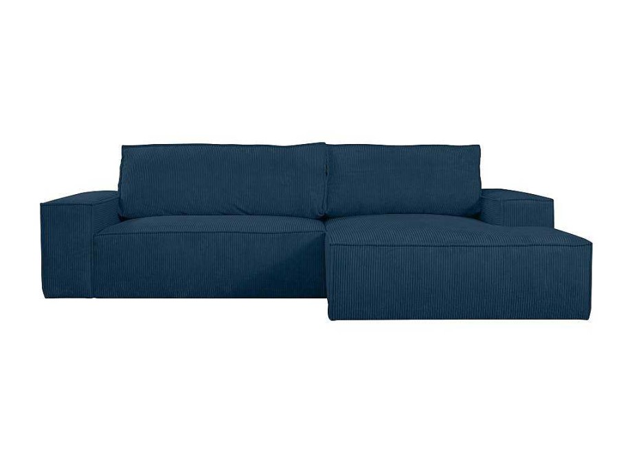 Sofa De Canto | Vente-unique Sofa De Canto Convertivel Em Veludo Canelado Azul Amelia Da Pascal Morabito Canto Direito