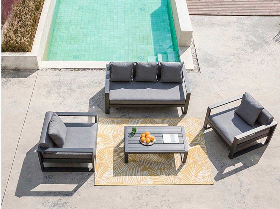 Conjunto Relax De Jardim | MYLIA Conjunto De Jardim Em Aluminio: Um Sofa De 3 Lugares, 2 Cadeiroes E Uma Mesa De Centro - Molokai