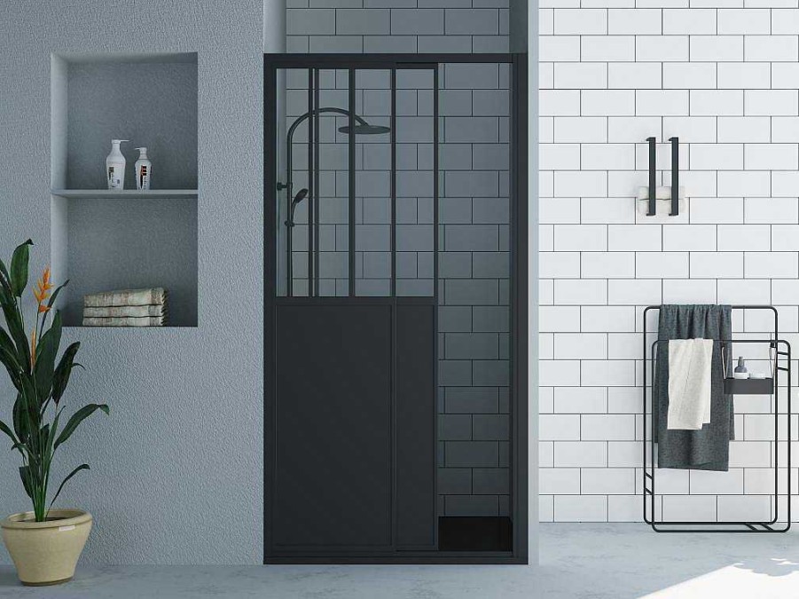 Painel De Duche | Shower & Design Porta De Duche De Correr Preto Mate Estilo Atelier 100 X 195 Cm - Urbanik