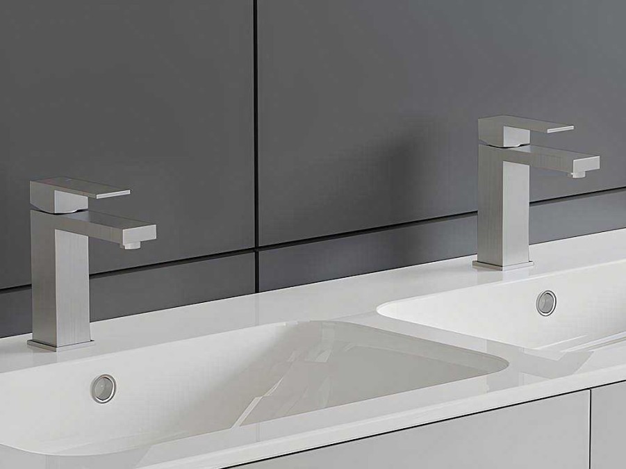 Torneira | Shower & Design Conjunto De 2 Torneiras Misturadoras Mecanicas Quadradas Inox Cor Niquel Esvocado A17,3 Cm - Canilas