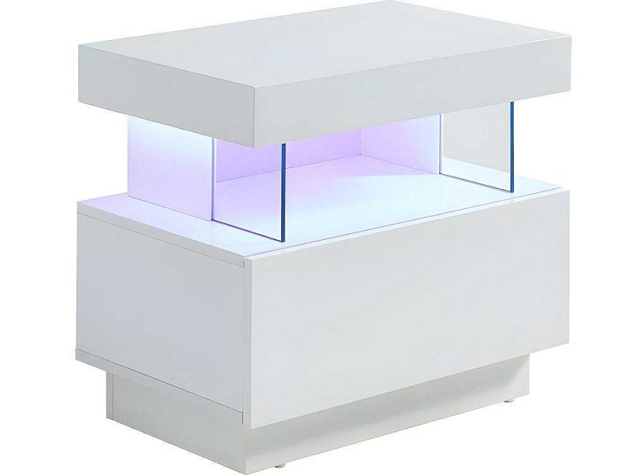 Mesa De Cabeceira | Vente-unique Conjunto De 2 Mesas De Cabeceira Com 1 Gaveta E 1 Prateleira, Leds, Mdf Lacado A Branco - Fabio Ii