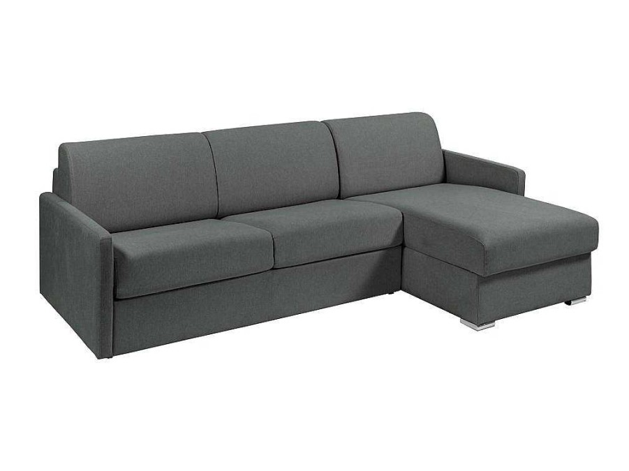 Sofa Cama De Abertura Rapida | Vente-unique Sofa De Canto Convertivel Abertura Rapida E Reversivel Tecido Cinza, Cama 140 Cm E Colchao 14 Cm - Calife