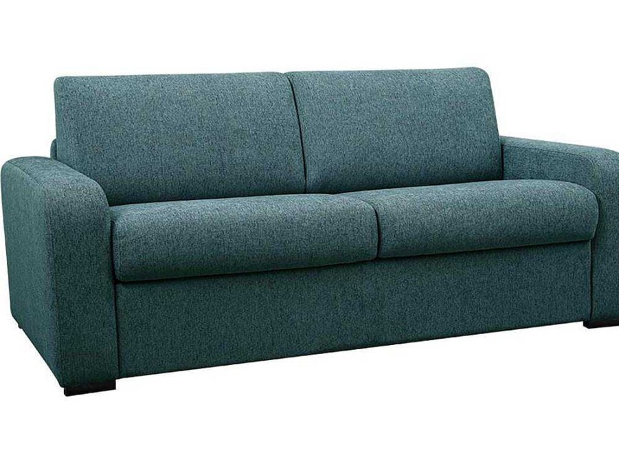 Sofa Cama De Abertura Rapida | Vente-unique Sofa De 3 Lugares Convertivel De Abertura Rapida Em Tecido Cor Azul Bevis - Colchao De 14 Cm