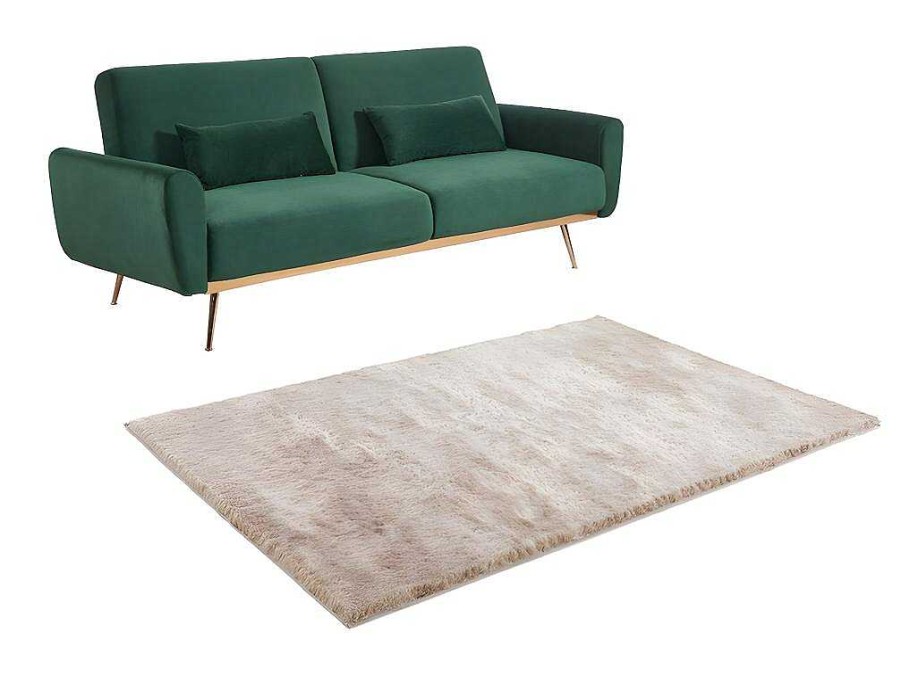 Sofa Cama Clic-Clac E Dobravel | Vente-unique Conjunto Sofa De 3 Lugares Convertivel Clic-Clac Verde-Abeto - Launei E Tapete Taupe - Dolce