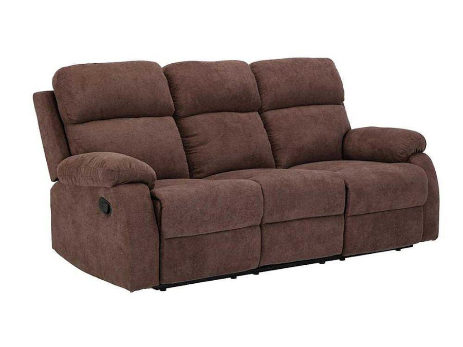 Sofa De Relaxamento Manual | Vente-unique Sofa De 3 Lugares Relax Em Tecido Castanho - Tolzano