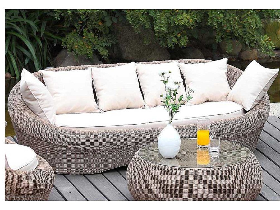 Conjunto Relax De Jardim | MYLIA Mobiliario De Jardim Em Resina Entrancada Caramel: Sofa, 2 Cadeiroes E Mesa De Centro - Whiteheaven