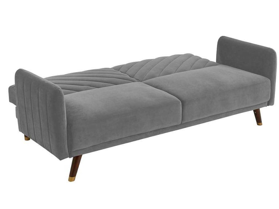 Sofa Cama Clic-Clac E Dobravel | Vente-unique Sofa Cama De 3 Lugares Convertivel Em Cama Em Veludo Cinzento Claro - Joris