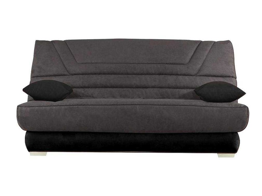 Sofa Cama Clic-Clac E Dobravel | Vente-unique Sofa Cama Clic Clac Em Microfibra Com Colchao Bultex Em Cinzento E Preto - Tulsa