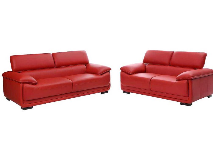 Conjunto De Sofa | Vente-unique Sofa De 3+2 Lugares Em Pele Vermelho - Macelo