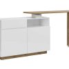 Movel De Bar | Vente-unique Movel De Bar Giratorio Com 2 Portas, 1 Gaveta E 1 Nicho Em Mdf Lacado A Branco E Carvalho - Eldir