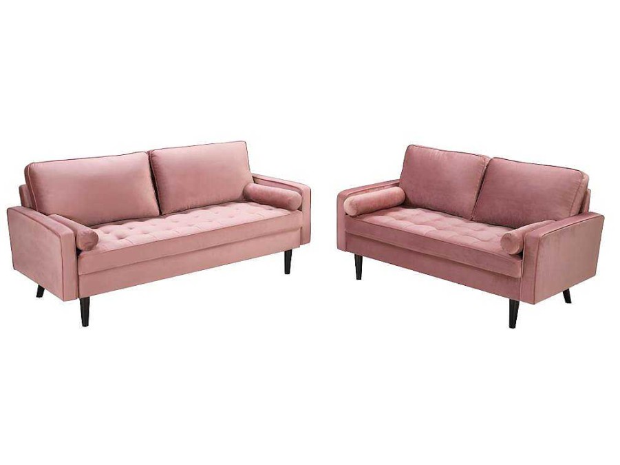 Conjunto De Sofa | Vente-unique Sofa 3+2 Lugares Em Veludo Rosa Velho - Fleuet