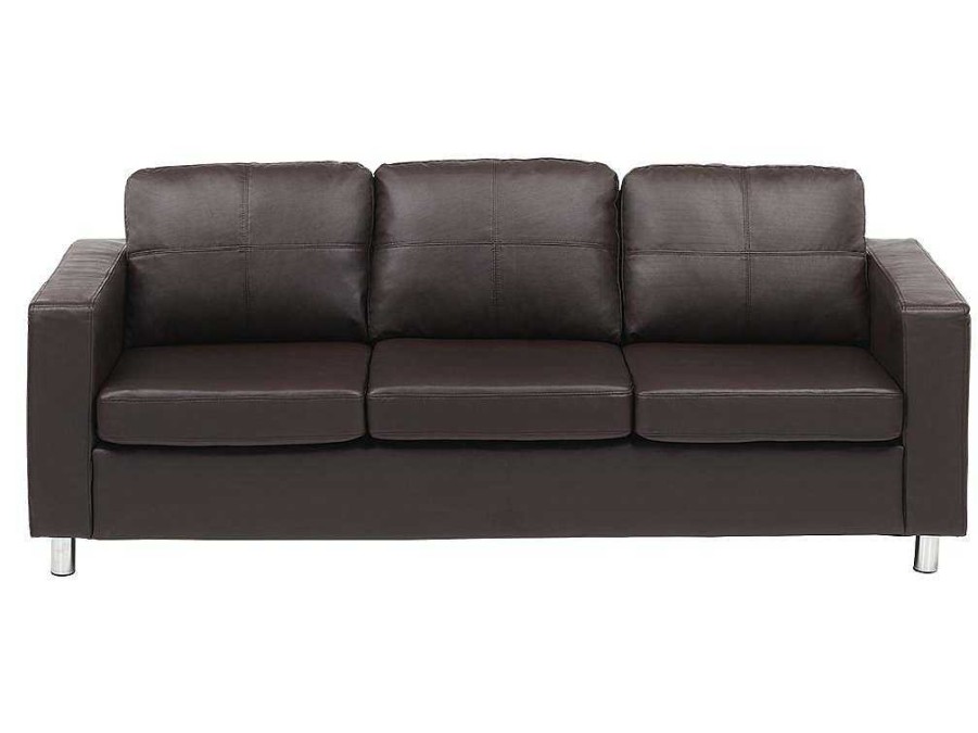 Sofa Em Pele Sintetica | Vente-unique Sofa De 3 Lugares Em Pele Sintetica Castanho - Ackley