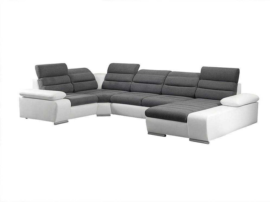 Sofa De Canto | Vente-unique Sofa De Canto Panoramico Modular Em Tecido E Pele Sinteticabicolor Cinzento E Branco - Canto Direito - Boileau