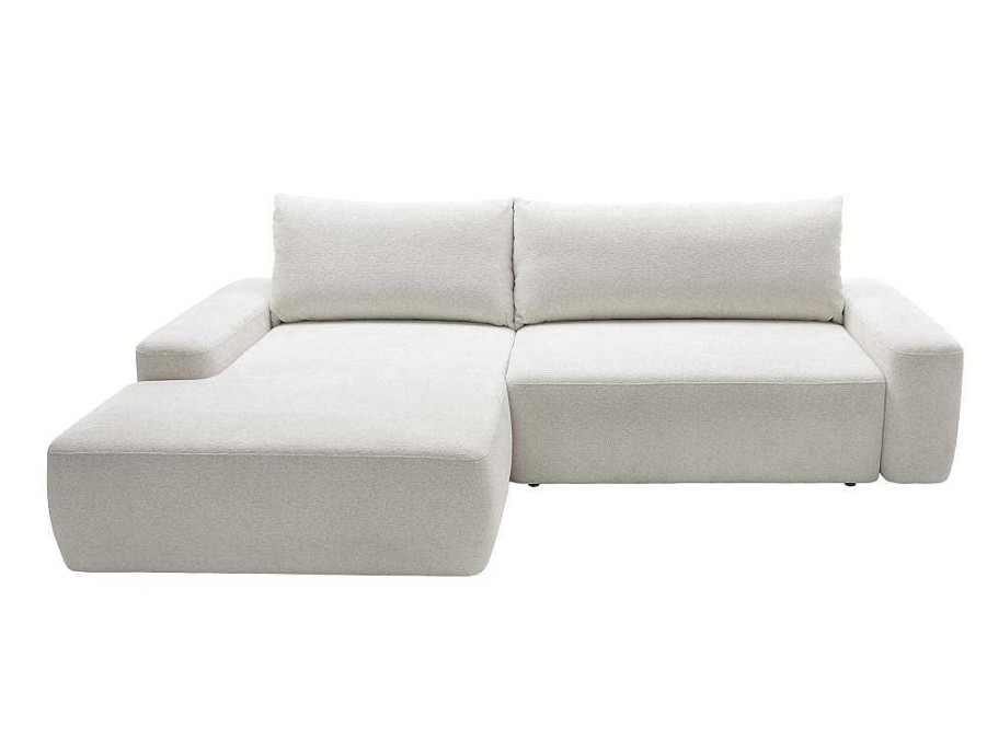 Sofa De Canto | Vente-unique Sofa De Canto Esquerdo Convertivel Em Tecido Texturizado Creme - Daviso