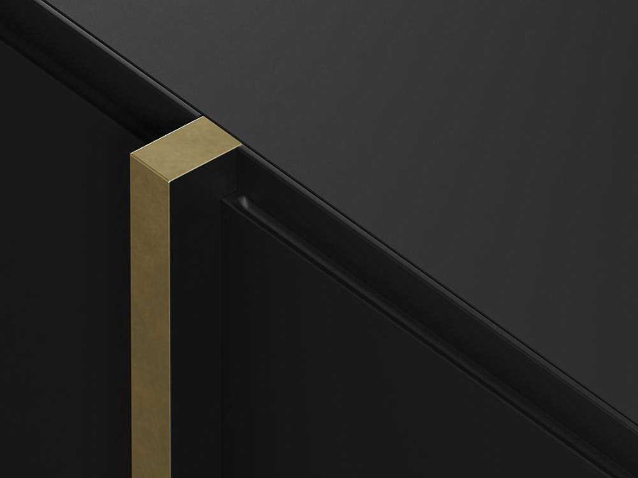 Movel De Tv | Vente-unique Movel De Tv Com 4 Portas Em Mdf Preto E Dourado - Luvonia