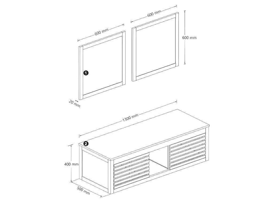 Movel Lavatorio Duplo | Vente-unique Movel Suspenso De Casa De Banho Em Madeira De Acacia Com Lavatorio Duplo E Espelhos De 130 Cm - Penebel