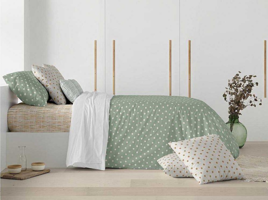 Roupa De Cama | Purline Housse De Couette 100% Coton 1 Piece Vert A Pois Blancs 155X240