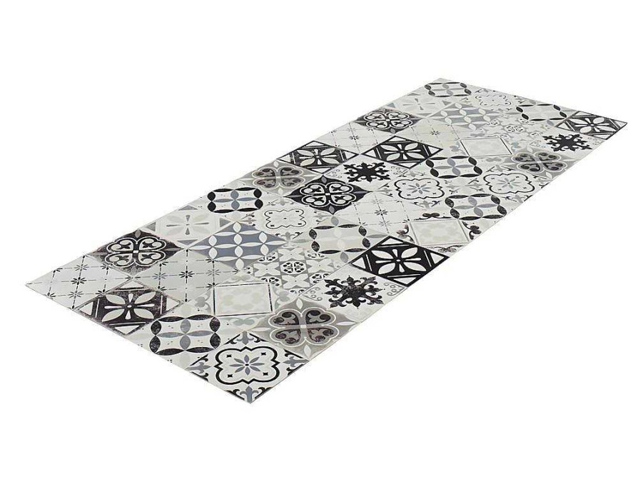 Tapetes De Corredor | OZAIA Tapete De Corredor Em Vinil Efeito Mosaico Hidraulico Mosai - 66X160 Cm - Preto E Branco