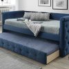 Cama Dupla | Vente-unique Cama Dupla Banco De 2X90X190 Cm Em Tecido Azul + Colchao - Louise