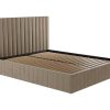 Cama Em Veludo | PASCAL MORABITO Cama Com Espaco De Arrumacao E Cabeceira De Cama Com Costuras Verticais De 140 X 190 Cm Em Veludo Cor Taupe - Larali