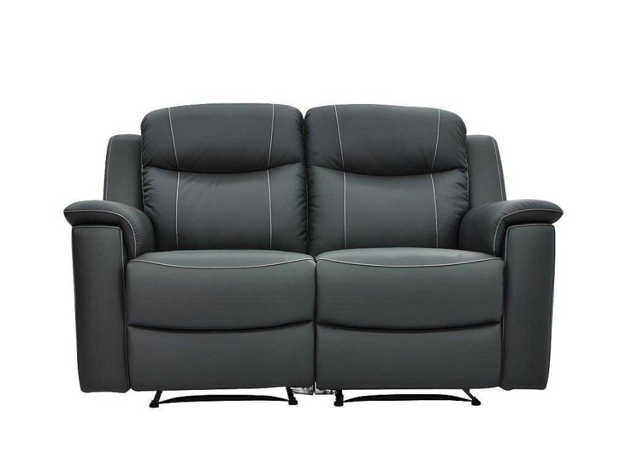 Sofa De Relaxamento Manual | Vente-unique Sofa De 2 Lugares Relax Em Pele Cinza - Evasion