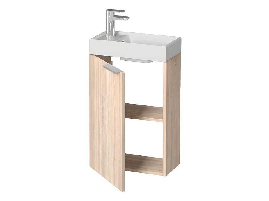 Movel De Wc | Vente-unique Armario Com Lavatorio Suspenso Taho - Carvalho