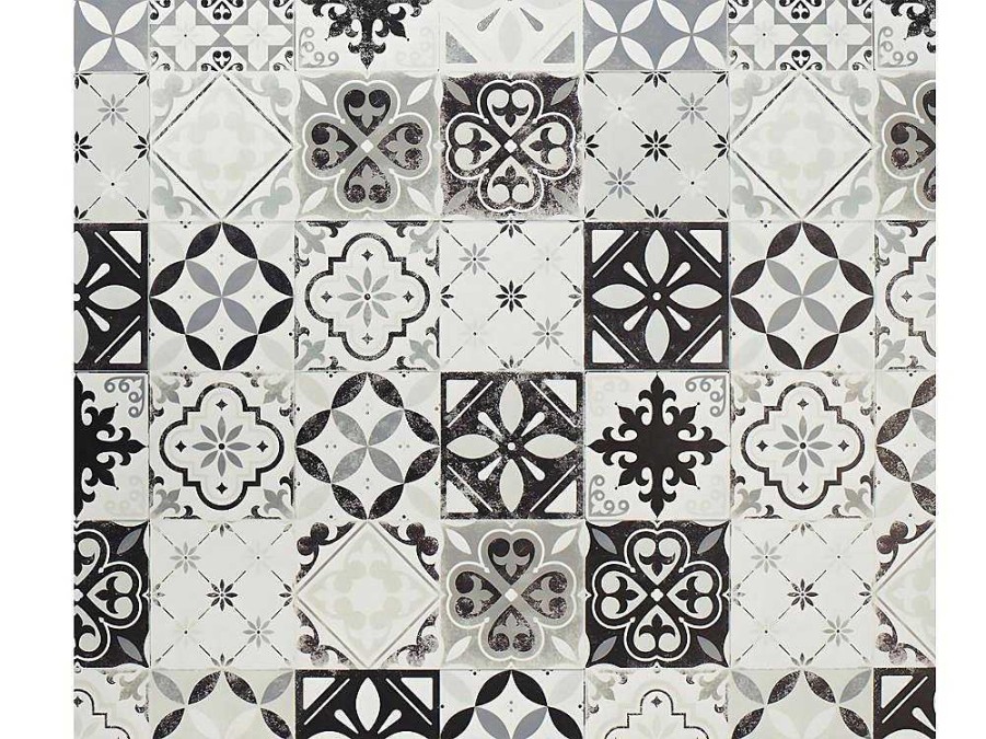 Tapete De Sala | OZAIA Tapete Em Vinil Efeito Mosaico Hidraulico Mosai - 120X180 Cm - Preto E Branco