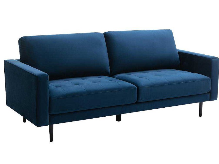 Sofa De 3 Lugares | Vente-unique Sofa De 3 Lugares Em Veludo Azul - Estela