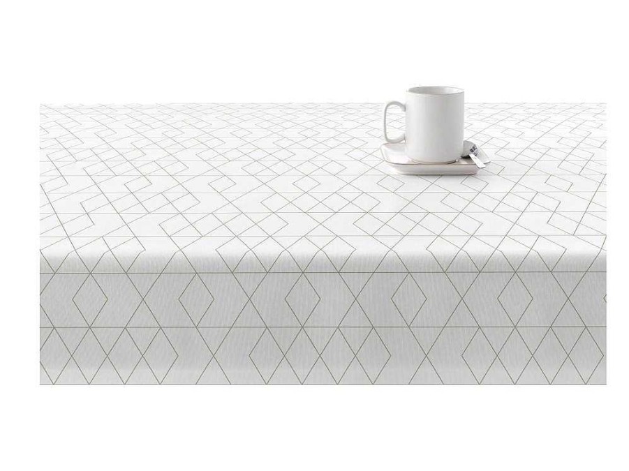 Texteis De Mesa | Purline Nappe Anti-Taches 100% Coton 1 Piece Blanc A Lignes Vertes 250X140