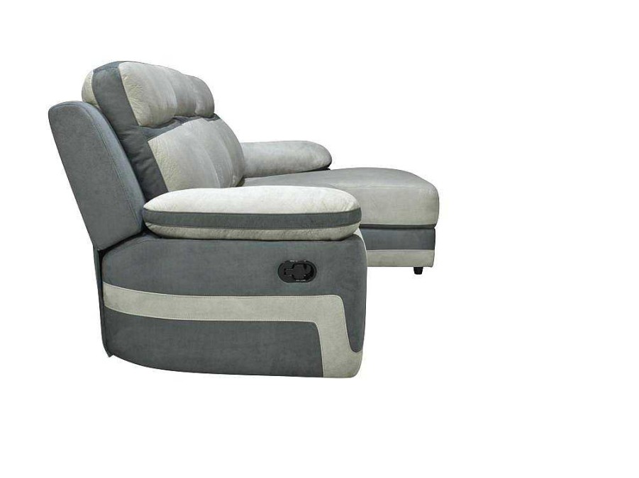 Sofa De Relaxamento Manual | Vente-unique Sofa De Canto Direito Articulado Microfibra Cinzento-Claro E Faixas Antracite - Talca