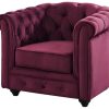 Poltrona Em Veludo | Vente-unique Cadeirao Chesterfield - Veludo Roxo