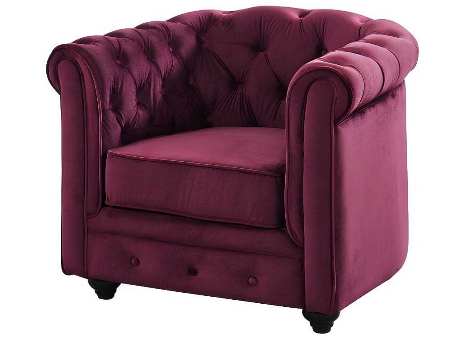 Poltrona Em Veludo | Vente-unique Cadeirao Chesterfield - Veludo Roxo