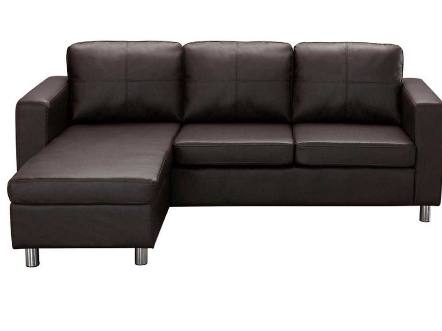 Sofa Em Pele Sintetica | Vente-unique Sofa De Canto Reversivel Em Pele Sintetica Castanho - Ackley