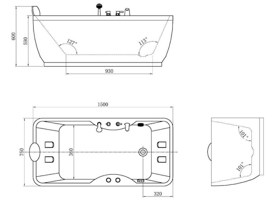 Banheira De Hidromassagem | Shower & Design Banheira De Hidromassagem Gavino - 1 Pessoa - C75 X L150 X A59 Cm