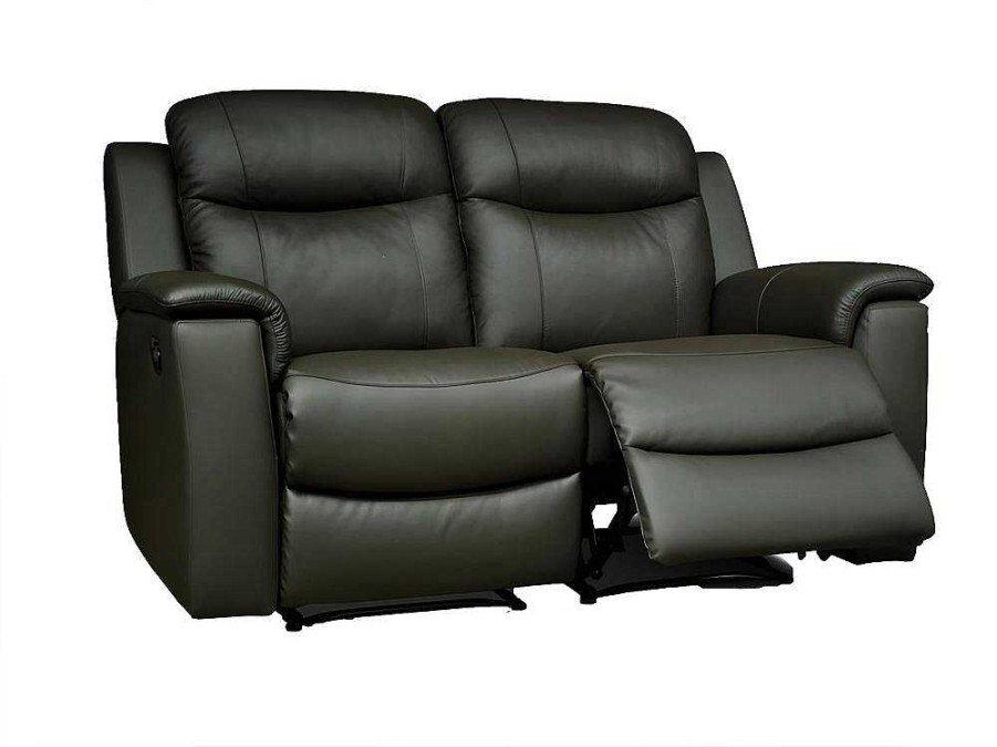 Sofa De Relaxamento Manual | Vente-unique Sofa De 2 Lugares Relax Em Pele Preto - Evasion